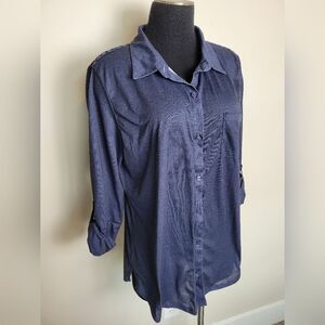 Karen Brooks Western Rodeo Button Front Shirt Women's Soft Dark Blue Large